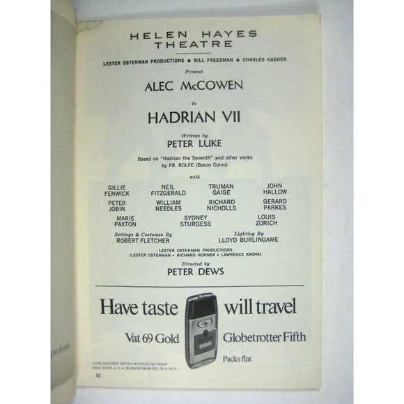 Hadrian VII Playbill September 1969 Alec McCowen Neil Fitzgerald Truman Gaige - Picture 4 of 7
